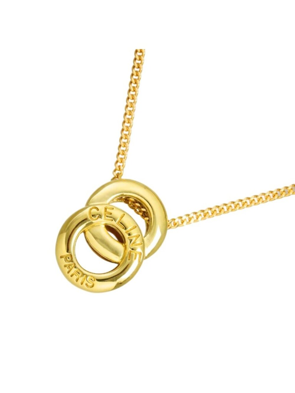 Celine Logo Double Circle Necklace 44.5 18k Yellow Gold 750 Neckalce